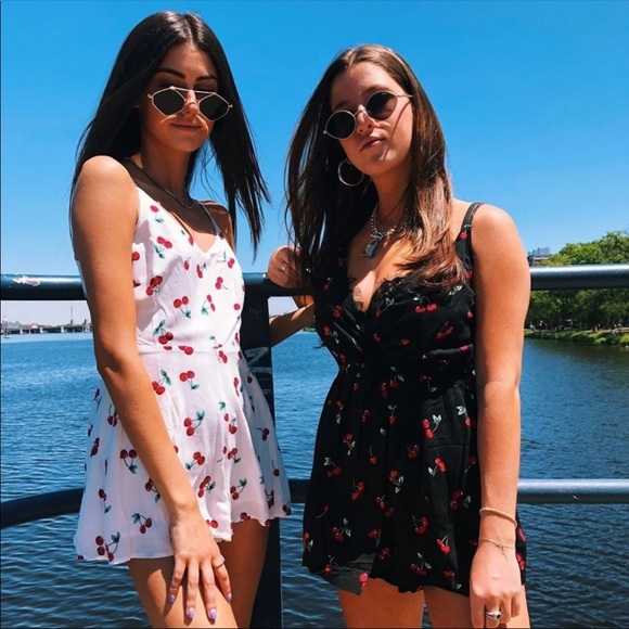 LF Millau Black Cherry Patterned Romper Tank Strap Shorts Low V Neck Surplice - Picture 4 of 5